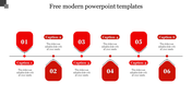 Modern slide with six numbered red boxes, each with caption placeholders, connected by a central horizontal line.