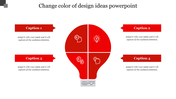 Slide with a red lightbulb illustration divided into four parts, each containing icons for design concepts and with caption areas.