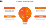 Creative slide featuring a segmented light bulb graphic in orange with symbolic icons and placeholder text areas.