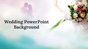 Wedding PowerPoint background with a soft blurred image of a couple and a bouquet of flowers.