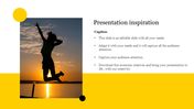 Slide with a silhouette of a person jumping during sunset on the left and text with a yellow and white theme on the right.