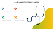 Medical slide with large stethoscope graphic on the right and four colorful numbered caption points on the left.