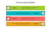 Four horizontal colored bars in green, blue, red, and yellow with circular numbered icons on the edges.