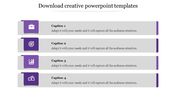 Creative template with four text placeholders and purple icons on the left placed in  a white background.