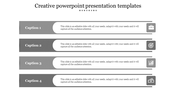 Simple gray design with four horizontal blocks, each containing text and an icon to the right, arranged in a stacked order.