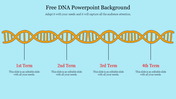 DNA strand illustration with four labeled sections below, each representing a term, on a light blue background.