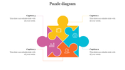 Colorful puzzle infographic slide with four interlocking pieces, each representing a different business element with icons.