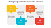 Four numbered puzzle pieces in yellow, blue, orange, and red, linked with a text box.