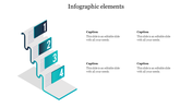 3D infographic showing a vertical flow of four numbered steps, styled like a folded ribbon, with editable caption boxes.