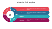 Colorful marketing graphic with wavy split circle and four horizontal arrow bars labeled Caption 1 to 4 on the right.