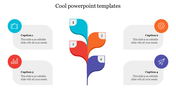 Vertical central stem with four curved branches in blue, orange, red, and purple, connected to caption boxes with icons.