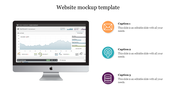 A website mockup PPT slide displayed on a computer screen with a live dashboard with color coded icons and captions.