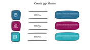 Creative layout with icons on the left, labeled steps in the center, and rounded text boxes on the right in matching colors.