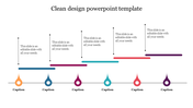 Minimalist design slide with a horizontal timeline featuring six colorful markers and captions for each step.