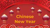 Red background with arch design on top, featuring six lanterns hanging, and layered cloud shapes at the bottom.