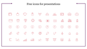 Grid of red line icons on finance and business, including currency, charts, banking, and communication symbols.