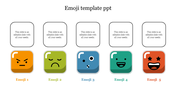 Emoji PowerPoint slide with five colorful icons and text boxes above each.