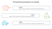 Three animal sketches linked to speech bubble style text boxes, forming a playful layout for a presentation on animals.