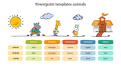 Colorful animal themed PowerPoint template with a school timetable for the week on a white backdrop.