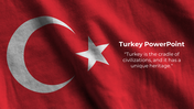 Turkish flag-inspired design with a red fabric texture, featuring a white crescent and star on the left, with a text.