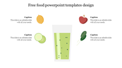 Food themed slide with a central glass of green juice surrounded by four illustrations of fruits and vegetables.