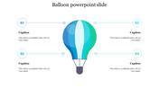 PowerPoint slide with a balloon graphic and four numbered sections with captions on a white backdrop.