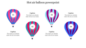 Hot air balloon slide featuring four striped balloons labeled 01 to 04, each with a text box beneath for captions.