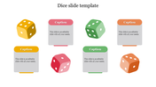 Infographic with six colorful dice and matching caption areas for content in a balanced grid layout.
