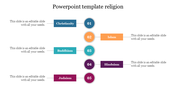 A religion-themed, displaying five religions connected by lines, each labeled with a number and placeholder text.