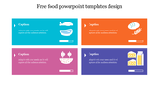 Food themed PPT template featuring fish, bread, vegetables, and cheese icons in a colorful text box on a white backdrop.
