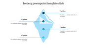 Blue themed iceberg PowerPoint template with captions to illustrate layered concepts on a white backdrop.