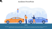 Accidents slide shows a traffic accident scenario with two cars and a traffic light, accompanied by a caption section.
