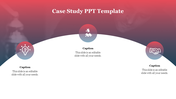 A gradient background slide featuring icons for case study presentation, including a lightbulb, puzzle piece, and handshake.