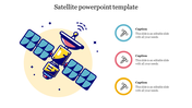 Colorful satellite themed graphic slide featuring three caption areas.