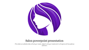 Salon-themed slide with a purple profile silhouette of a woman and flowing hair, set in a circular design.