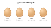 Egg themed slide with four brown eggs aligned horizontally, each with a caption and text area below, on a white layout.
