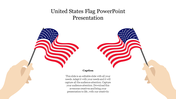 Symmetrical layout with two hands holding American flags, positioned on each side of a central caption area.