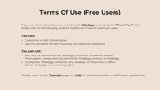 Instructional slide outlining what free users can and cannot do with the template, including credits and limitations.