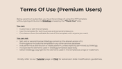 Instructional slide detailing rights and limitations for premium users, with links to the tutorial and FAQ at the bottom.