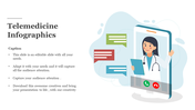 Telemedicine graphic showing smiling doctor on phone with stethoscope, clipboard, and message bubble in red, green, and blue.