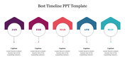 Monthly timeline template showing JAN to MAY with colored icons above each month and placeholder descriptions beneath.