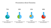 Chemistry lab flask graphics representing proportions with captions areas and percentage labels placed in a white backdrop.
