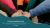 Hands joined together in solidarity to celebrate US Reconciliation Day on 2nd April on a green theme.