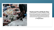 Volunteers at a food bank on National Food Bank day, which promotes food distribution and self sufficiency for the hungry.