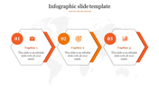 Infographic with three orange hexagons showcasing icons for work, target achievement, and statistics, with caption areas. 