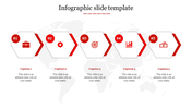 Infographic slide with five numbered hexagons, each featuring icons for work, settings, target, growth, and finance.