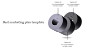Marketing slide three metallic 3D rings stacked with dotted lines pointing to labeled captions, highlighting design elements.