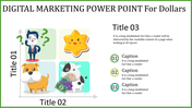 Grid layout with illustrations of a businessman, a star, a dog, and a cow holding money, alongside three numbered captions.