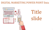 Digital marketing title slide featuring a laptop, an open book, a calculator with a hand pressing a button, and receipts.