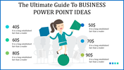 Creative business PPT template with steps showing different pricing levels and a playful character with placeholder text.